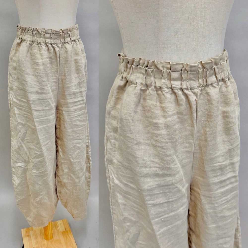 LenokLINEN tan flax Linen Lantern Pants‎ Turkish Style Relaxed Fit Size Medium - Picture 5 of 16